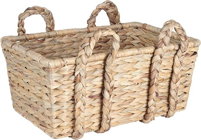 Amazon.com: Household Essentials Large Rectangular Floor Storage Basket with Braided Handles, Light Brown : Home & Kitchen