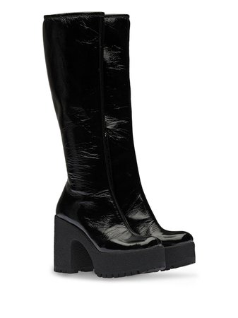 *clipped by @luci-her* Shop black Miu Miu technical patent fabric platform boots