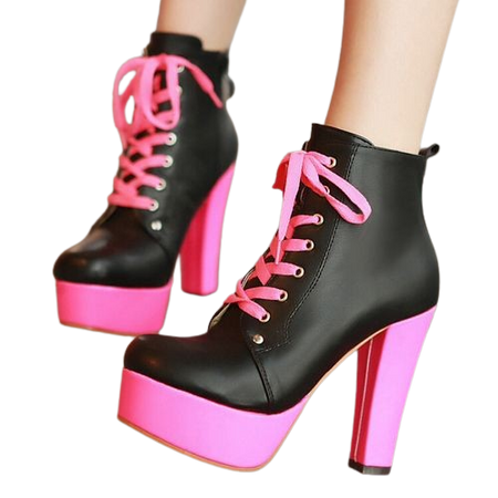 Pink and Black Heel Boots