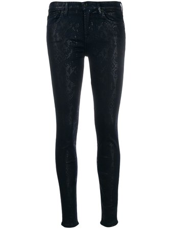 Blue 7 For All Mankind Snake Print Skinny Trousers | Farfetch.com