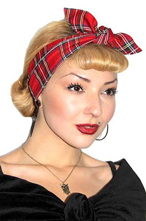 Red Tartan 50s Style Rockabilly Pin up Girl Head Scarf Vintage Look: Amazon.co.uk: Clothing