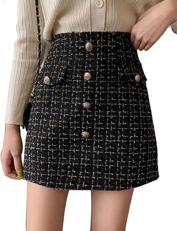 Amazon.com: IDEALSANXUN Plaid Mini Skirt for Women Fall Winter High Waisted Bodycon A Line Tweed Skirt, Black, M : Clothing, Shoes & Jewelry