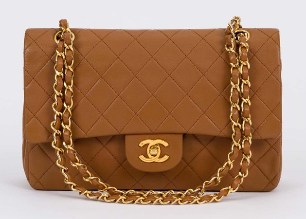1990's Chanel Camel Brown Double Flap 10" Bag