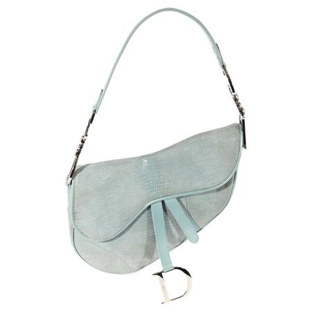 Dior Vintage Light Blue Lizard-Embossed Saddle Bag