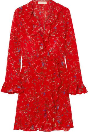 Paloma Blue - Fiesta Ruffled Floral-print Silk Wrap Dress - Red