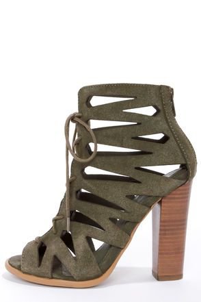 suede lace up chunky heel khaki - Google Search