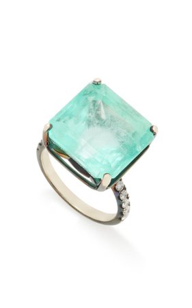 18K Oxidized Gold, Emerald And Diamond Ring by Maria Jose Jewelry