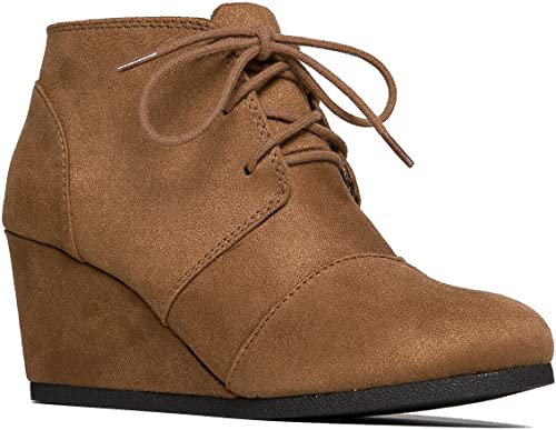 Amazon.com | J. Adams Roxy Wedge Booties - Casual Lace Up Low Heel Closed Toe Ankle Boot | Ankle & Bootie
