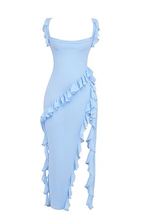 Clothing : Maxi Dresses : 'Ariela' Soft Blue Ruffle Maxi Dress