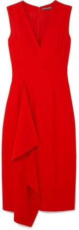 Draped Crepe Midi Dress - Red