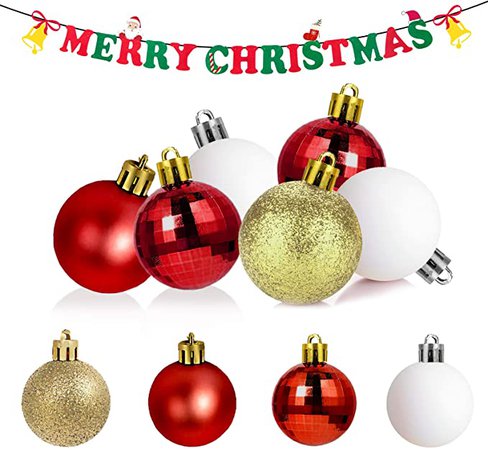 Qhui Christmas Ornaments Balls Set, 24PCS Christmas Tree Baubles Balls, Shatterproof Hanging Balls for Home Indoor Outdoor Festival Wedding Party Decor (Red/Gold/White): Amazon.co.uk: Kitchen & Home