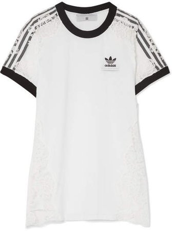 Adidas Originals Lace-paneled Cotton-jersey T-shirt - White