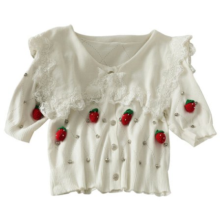 Strawberry Embroidery Knit Lace Doll Collar Classic Vintage Fashion Japanaese Korean Western Girl Woman White Cardigan Blouse · sugarplum · Online Store Powered by Storenvy
