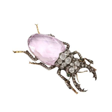 A mid-19th century pink topaz and diamond Beetle brooch.