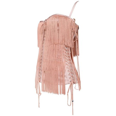 Dolce and Gabbana Pink Fringe and Lace Up Corset Bustier Top 2003 For Sale at 1stdibs