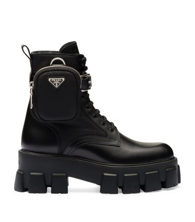 Prada black Monolith Lace-Up Boots with Pouch