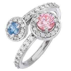1.55 TCWT | Two Stone Fashion Halo Ring | Pink & Blue Created Diamonds