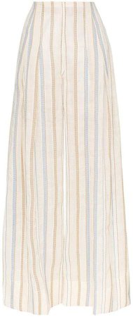 stripe embroidered high waisted wide leg trousers