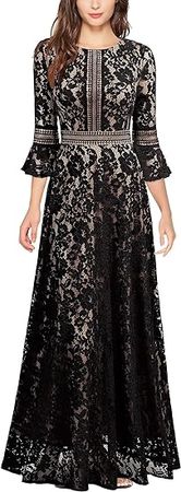Amazon.com: MISSMAY Women's Vintage Full Lace Contrast Bell Sleeve Formal Long Dress : Clothing, Shoes & Jewelry