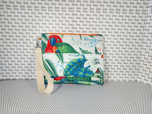 Hand Strap Clutch in Canvas Parrot Fabric with Zipper Pocket | Etsy