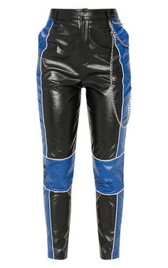 Leather latex pvc pants black blue