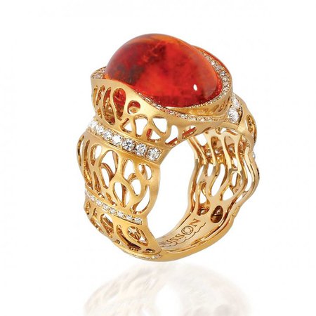 Ring "Coral Reef" - Yellow Gold, Spessartine, Diamonds by Mousson Atelier