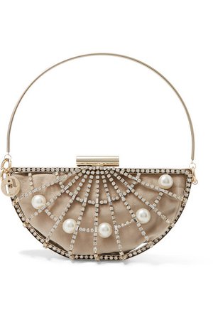 Rosantica | Jodi crystal and faux pearl-embellished gold-tone and velvet clutch | NET-A-PORTER.COM