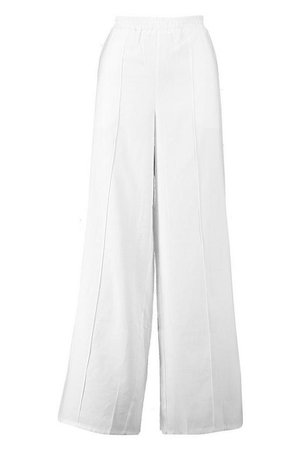 Pin Tuck Linen Look Wide Leg Trousers | Boohoo white