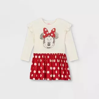 Toddler Girls' Minnie Mouse Knit Long Sleeve Dress - Red : Target