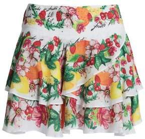 Embellished Tiered Printed Voile Mini Skirt