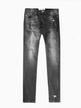 Distressed Dusted Black Denim Jeans