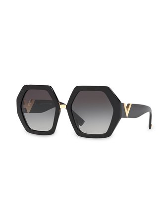 Valentino Eyewear Hexagonal Oversized V Logo Sunglasses - Farfetch