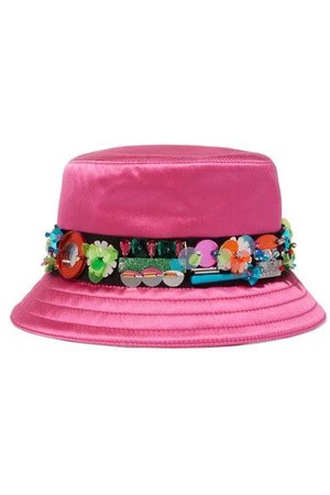Miu Miu - Embellished Silk-satin Hat - Bright pink