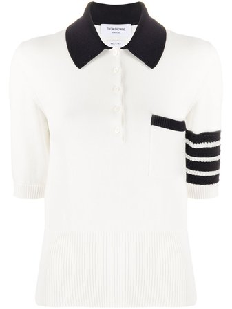 Shop white Thom Browne Hector Icon knitted polo shirt with Express Delivery - Farfetch