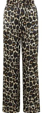Leopard-print Sateen Wide-leg Pants
