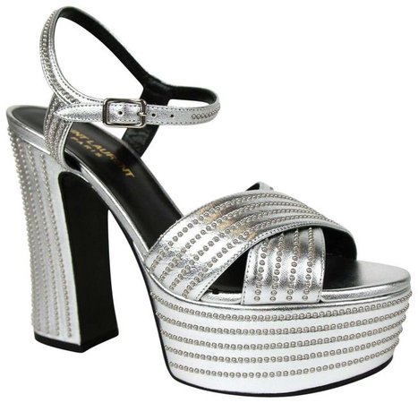 *clipped by @luci-her* Saint Laurent Silver Leather Studded Sandal 39.5/Us 9.5 447546 8105 Platforms Size EU 39.5 (Approx. US 9.5) Regular (M, B) - Tradesy