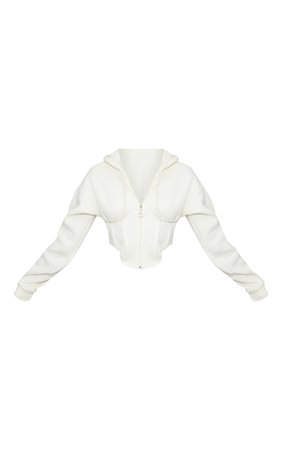 Cream Zip Through Boning Corset Hooded Jacket | PrettyLittleThing USA