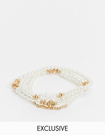 South Beach bracelet multipack in gold and faux pearl | ASOS
