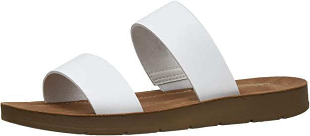 Amazon.com | Women's Cushionaire Imelda 2 band slide sandal +Memory Foam, WHITE 7 | Slides