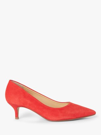 John Lewis & Partners Alessia Kitten Heel Court Shoes, Red Nubuck at John Lewis & Partners