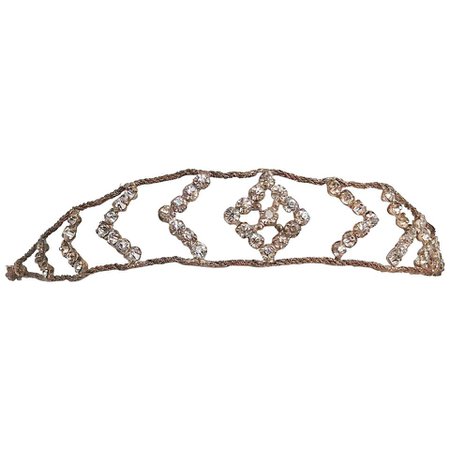 1920s Crystal and Brass Rhinestone Headband For Sale at 1stdibs