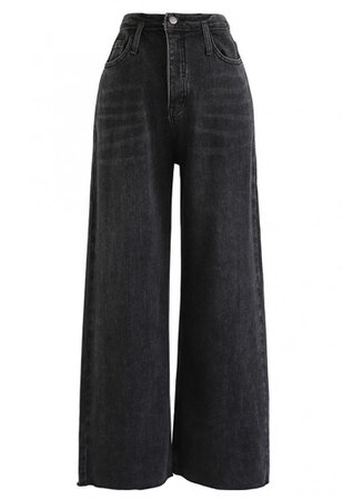 Pockets High-Waisted Wide-Leg Jeans in Black - Pants - BOTTOMS - Retro, Indie and Unique Fashion