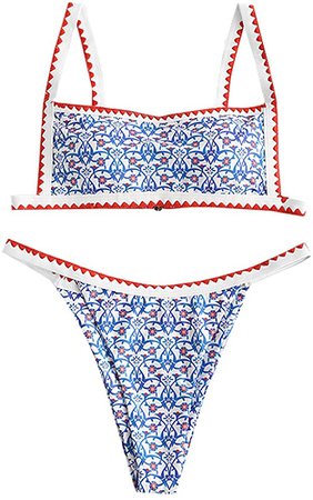 Amazon.com: ZAFUL Asymmetric Bohemian Printed Swimsuits for Women Strappy 2 Pieces Set Bikini Swimwear : Clothing, Shoes & Jewelry
