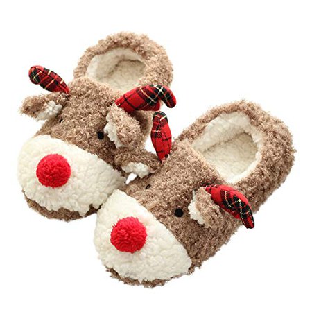 Amazon.com | bestfur Hand Made Lovely Deer Plush Soft Warm Home Slippers Shoes for Women | Slippers