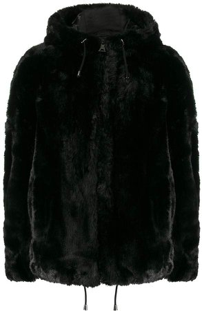 hooded faux fur jacket