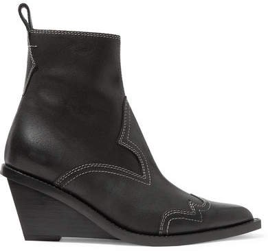 Nubuck Wedge Ankle Boots - Black