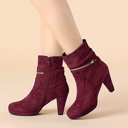 Amazon.com | Allegra K Women's Ankle Zip Platform High Heel Mid Calf Boots | Ankle & Bootie