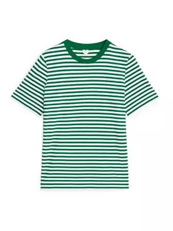Crew-Neck Striped T-shirt - Green/White - Tops - ARKET GR