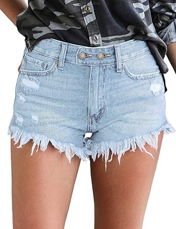 luvamia Women's Mid Rise Shorts Frayed Raw Hem Ripped Denim Jean Shorts Light Blue, Size XL at Amazon Women’s Clothing store