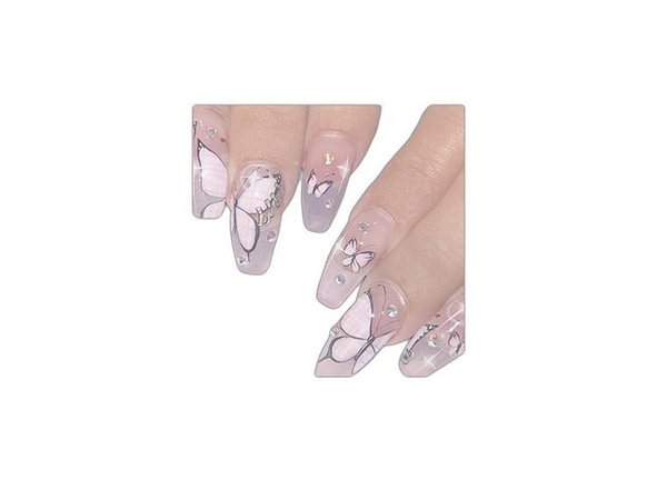 Pink Clear Butterfly Nails